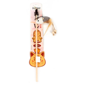 Wooden pole, hemp rope, feather, mouse, cat teaser