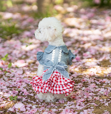 Denim plaid skirt