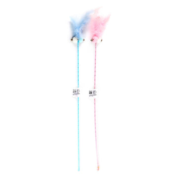 Small fur ball and feather cat toy stick type C